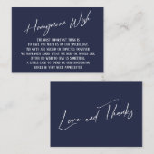 Honeymoon Wish Modern Handschrift Navy Blue Informatiekaartje (Voorkant / Achterkant)