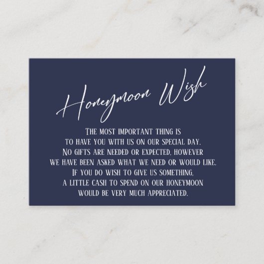 Honeymoon Wish Modern Handschrift Navy Blue Informatiekaartje (Voorkant)