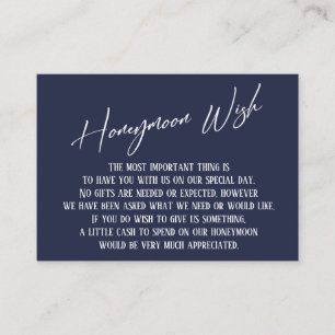 Honeymoon Wish Modern Handschrift Navy Blue Informatiekaartje