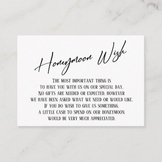 Honeymoon wish modern handschrift Simple Wedding Informatiekaartje (Voorkant)
