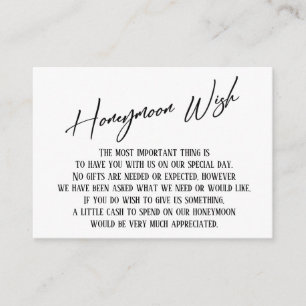 Honeymoon wish modern handschrift Simple Wedding Informatiekaartje