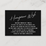 Honeymoon Wish Modern Handwriting Black & White Informatiekaartje<br><div class="desc">Deze eenvoudige, kenmerkende kaarttussenvoegsels werden ontworpen om andere punten in een het groeien gebeurtenisreeks aan te passen die een moderne casual het handschrijven doopvont over een duidelijke achtergrond kenmerkt u in om het even welke kleur kunt veranderen u houdt van. Aan de voorkant lees je "Honeymoon Wish" in het uitgeruste...</div>