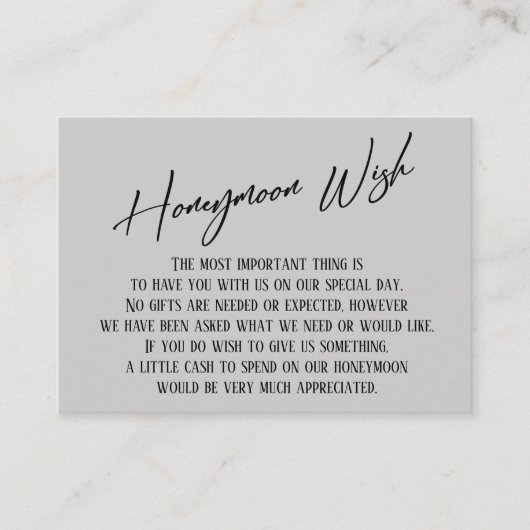 Honeymoon Wish Modern Handwriting Light Grey Informatiekaartje (Voorkant)