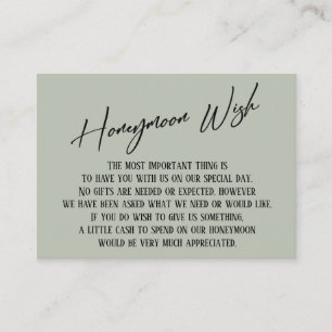 Honeymoon Wish Modern Handwriting Sage Green Informatiekaartje