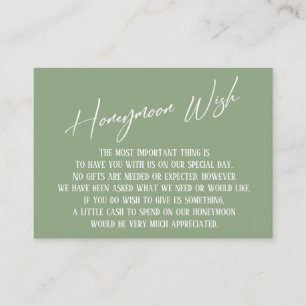 Honeymoon Wish Modern Handwriting Sage Green Informatiekaartje