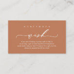 Honeymoon Wish, modern romantisch design Informatiekaartje<br><div class="desc">Vier het begin van uw reis samen met onze elegant gemaakte "huwelijksreis wens" bruiloft uitnodiging bijgesloten kaart in Copper Rust Brown thema. Met een verfijnde mix van modern script en romantische allure is elke kaart zorgvuldig ontworpen om de essentie van uw speciale dag over te brengen. Perfect geschikt voor koppels...</div>