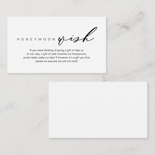 Honeymoon Wish, modern romantisch design Informatiekaartje (Voorkant / Achterkant)
