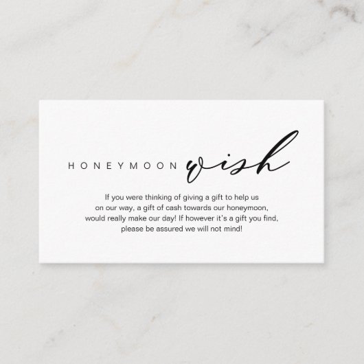 Honeymoon Wish, modern romantisch design Informatiekaartje (Voorkant)