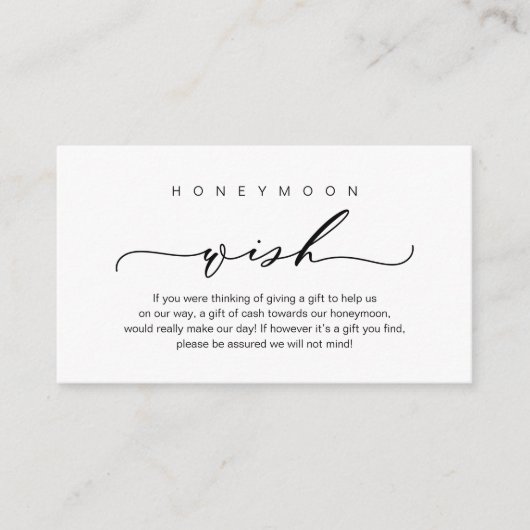 Honeymoon Wish, modern romantisch design Informatiekaartje (Voorkant)