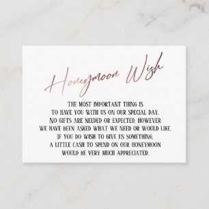Honeymoon Wish Modern Roos Gold Handwriting Informatiekaartje