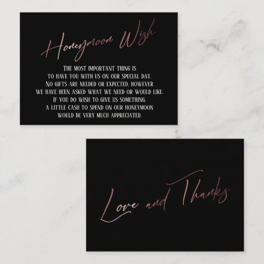 Honeymoon Wish Modern Roos Gold Handwriting Informatiekaartje (Voorkant / Achterkant)