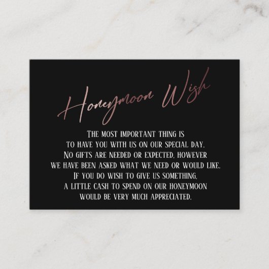 Honeymoon Wish Modern Roos Gold Handwriting Informatiekaartje (Voorkant)