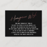 Honeymoon Wish Modern Roos Gold Handwriting Informatiekaartje<br><div class="desc">Deze eenvoudige, kenmerkende kaarttussenvoegsels werden ontworpen om andere punten in een het groeien gebeurtenisreeks aan te passen die een moderne casual het handschrijven doopvont over een duidelijke achtergrond kenmerkt u in om het even welke kleur kunt veranderen u houdt van. Aan de voorkant lees je "Honeymoon Wish" in het uitgeruste...</div>