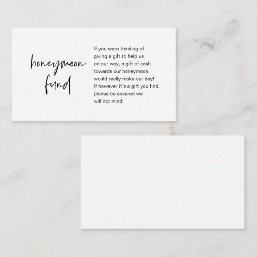 Honeymoon Wish of Fund, Modern Script Enclosure Ca Informatiekaartje (Voorkant / Achterkant)