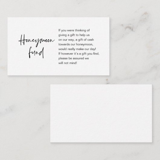 Honeymoon Wish of Fund, modern script Informatiekaartje (Voorkant / Achterkant)