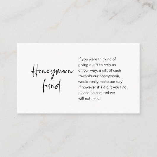 Honeymoon Wish of Fund, modern script Informatiekaartje (Voorkant)