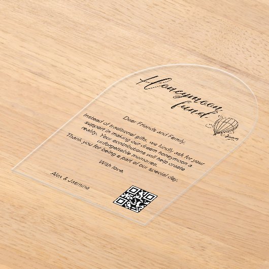 Honeymoon Wish QR Code Reisfonds Aanvraag Gift Acryl Uitnodigingen (Laagn)