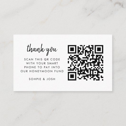 Honeymoon Wish | QR Code Weddenschap White Informatiekaartje (Achterkant)