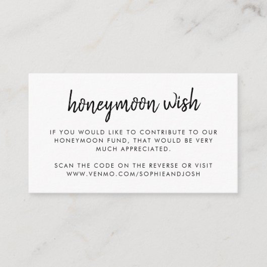 Honeymoon Wish | QR Code Weddenschap White Informatiekaartje (Voorkant)