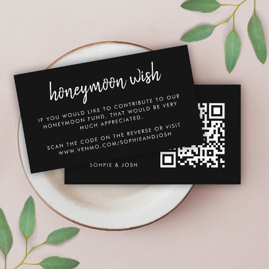 Honeymoon Wish | QR Code Wedding Registry Black En Informatiekaartje