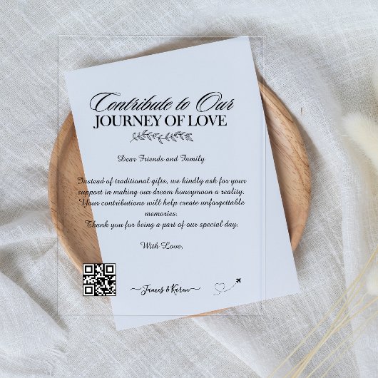 Honeymoon Wish Registry QR Code Huwelijkscadeau Acryl Uitnodigingen