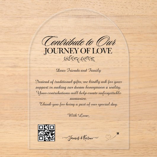 Honeymoon Wish Registry QR Code Huwelijkscadeau Acryl Uitnodigingen (Voorkant)