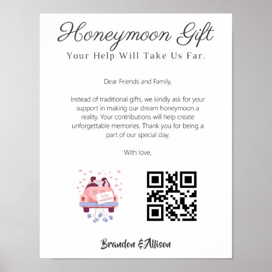 Honeymoon Wish Travel Fund Vraag cadeau QR-code aa Poster (Voorkant)