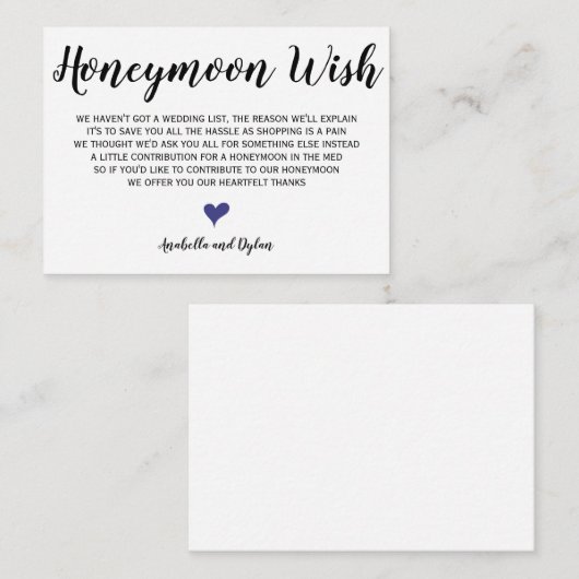 Honeymoon Wish Wedding Insert-kaarten Informatiekaartje (Voorkant / Achterkant)