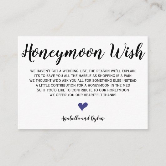 Honeymoon Wish Wedding Insert-kaarten Informatiekaartje (Voorkant)