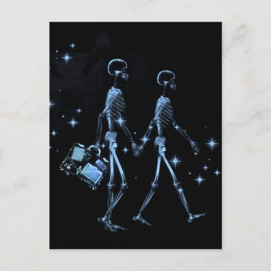 Honeymoon X-Ray Skeleton Passen getrouwd - blauw Briefkaart (Voorkant)