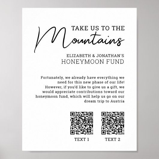 Honeymoonfonds moderne cash QR-code Poster (Voorkant)