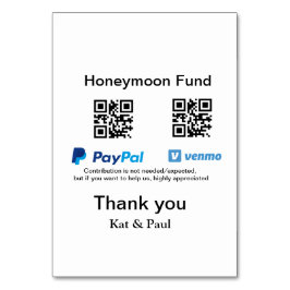 Honeymoonfonds PayPal Venmo QR-code bedankt