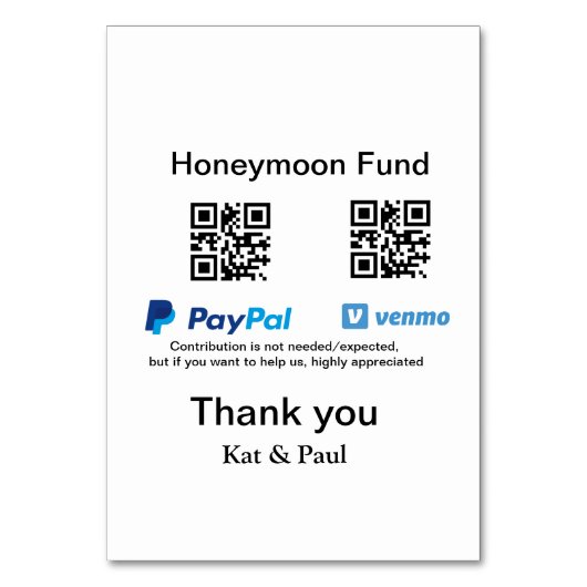 Honeymoonfonds PayPal Venmo QR-code bedankt (Achterkant)
