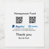 Honeymoonfonds PayPal Venmo QR-code bedankt Wijn Etiket (Enkel label)
