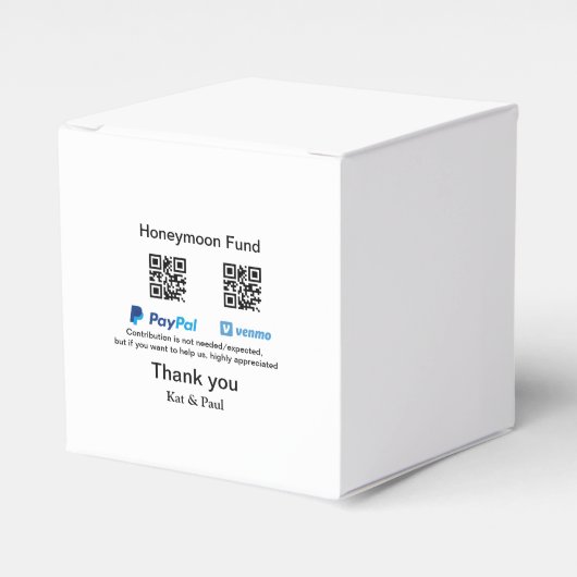 Honeymoonfonds PayPal Venmo QR-code dank je Bedankdoosjes (Voorkant Zijde)