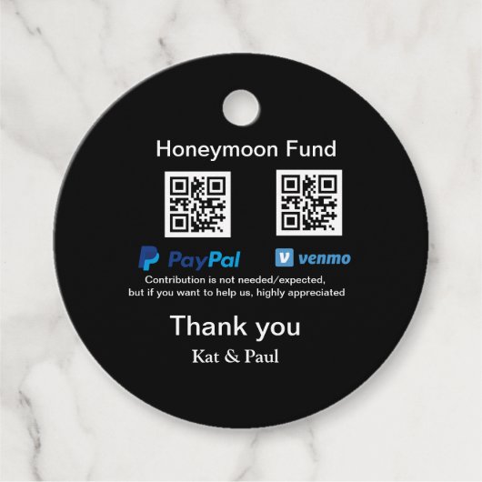 Honeymoonfonds PayPal Venmo QR-code dank je Bedankjes Labels (Voorkant)