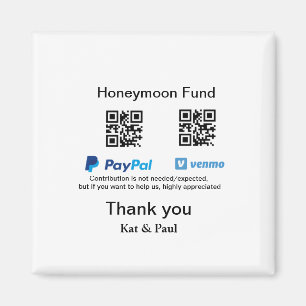 Honeymoonfonds PayPal Venmo QR-code dank je Magneet