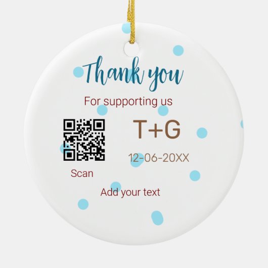 Honeymoonfonds QR-code koppel naam bruiloft Keramisch Ornament (Achterkant)