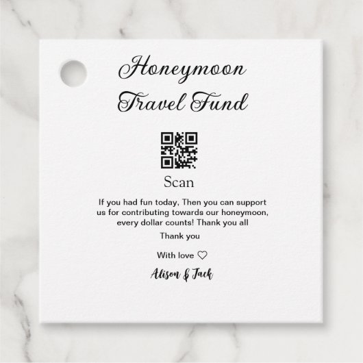 Honeymoonfonds scan QR-code naam toevoegen Bedankjes Labels (Voorkant)