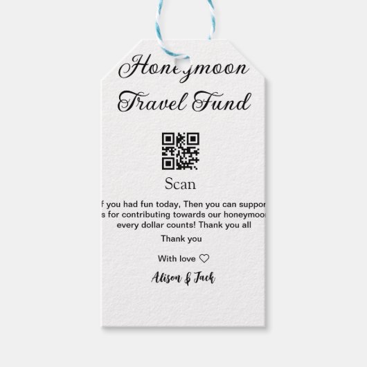 Honeymoonfonds scan QR-code naam toevoegen Cadeaulabel (Voorkant)