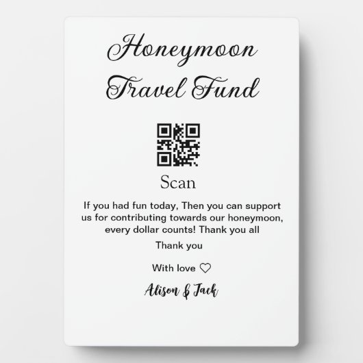 Honeymoonfonds scan QR-code naam toevoegen Fotoplaat (voorkant)