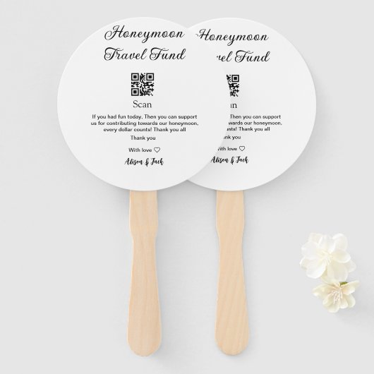 Honeymoonfonds scan QR-code naam toevoegen  Handwaaier (Voorkant en achterkant)