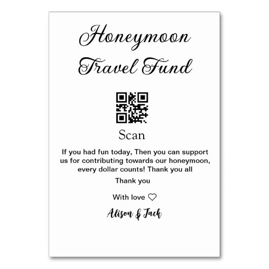 Honeymoonfonds scan QR-code naam toevoegen  Kaart (Voorkant)