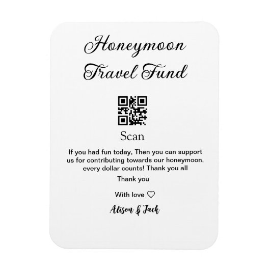 Honeymoonfonds scan QR-code naam toevoegen  Magneet (Verticaal)