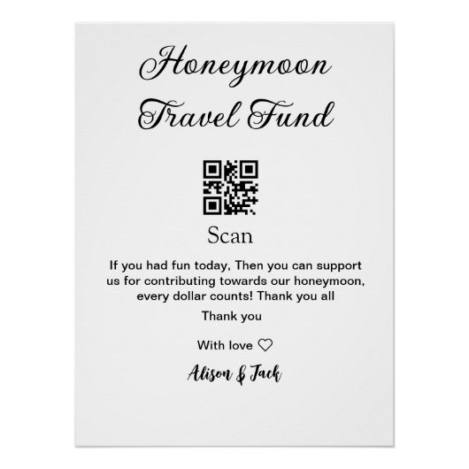 Honeymoonfonds scan QR-code naam toevoegen Perfect Poster (Voorkant)
