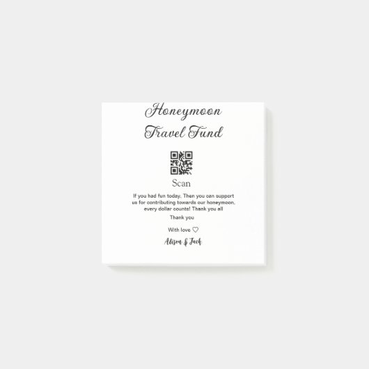 Honeymoonfonds scan QR-code naam toevoegen  Post-it® Notes (Voorkant)