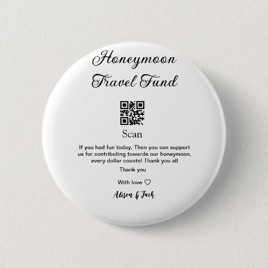 Honeymoonfonds scan QR-code naam toevoegen Ronde Button 5,7 Cm (Voorkant)