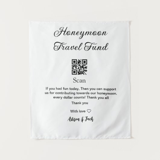 Honeymoonfonds scan QR-code naam toevoegen Wandkleed (Voorkant)