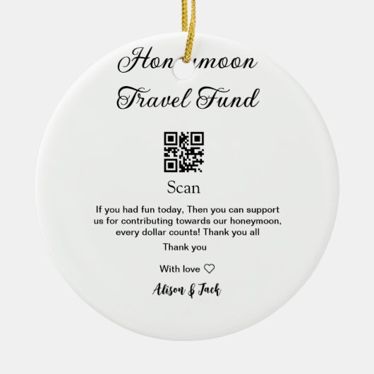 Honeymoonfonds scan QR-code voeg naam toe Keramisch Ornament (Voorkant)