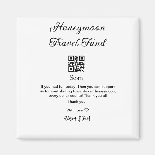 Honeymoonfonds scan QR-code voeg naam toe Magneet (Voorkant)